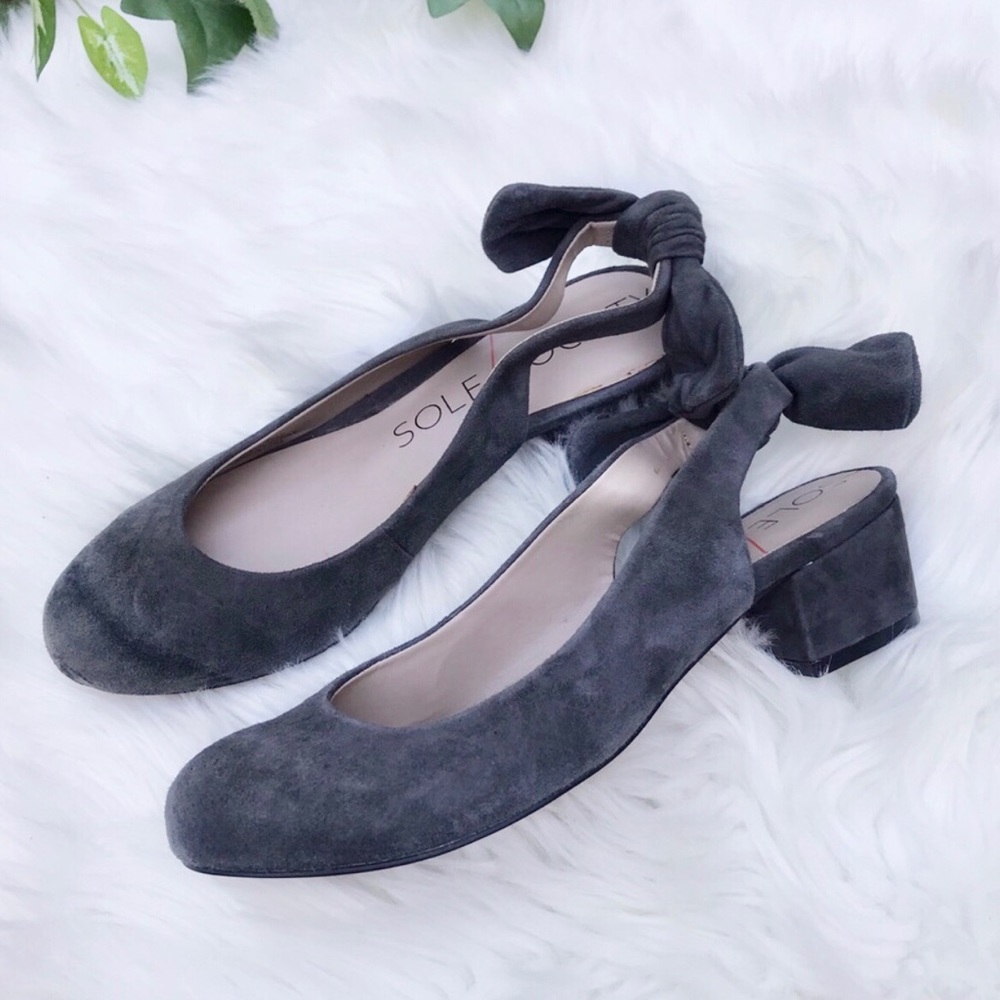 Sole Society Suede Block Heels Bow Sling Back